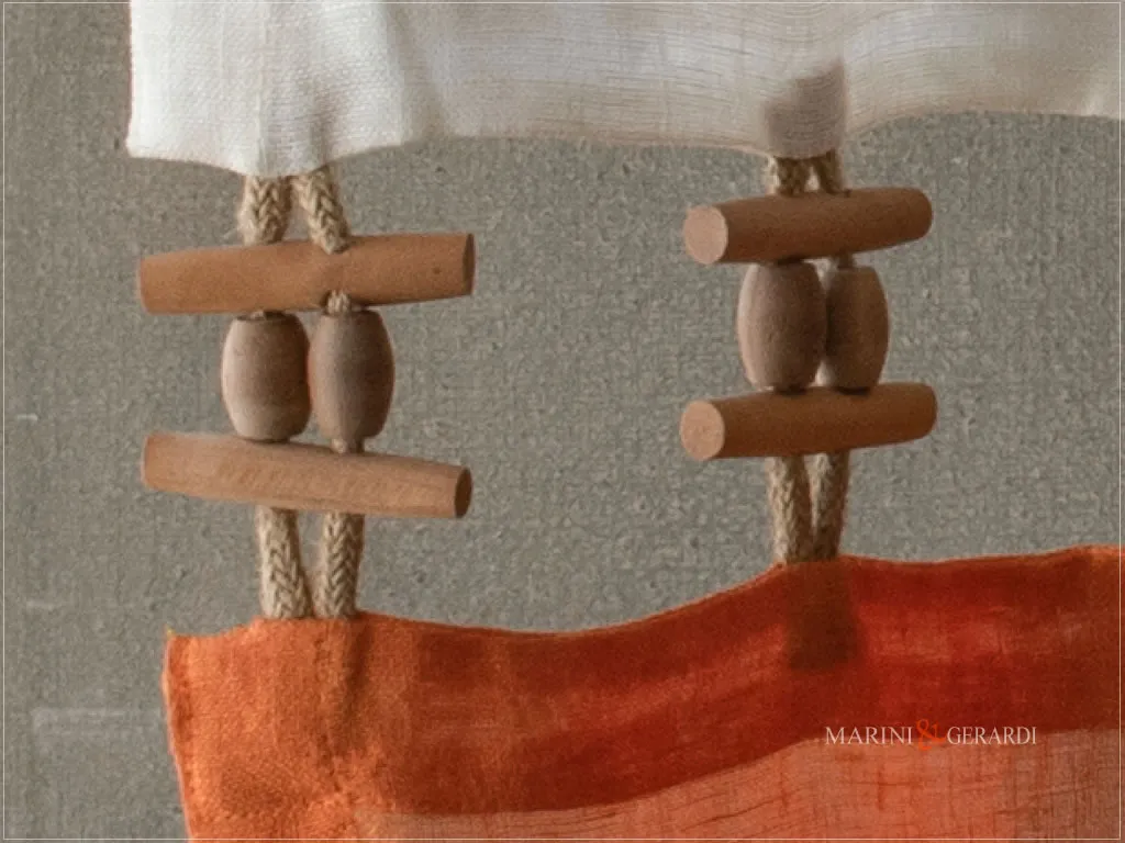 tenda a vetro online lino con passamaneria alamari in legno