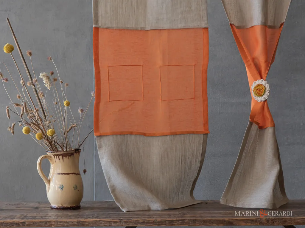 Tendine a vetro moderne eleganti in lino arancio