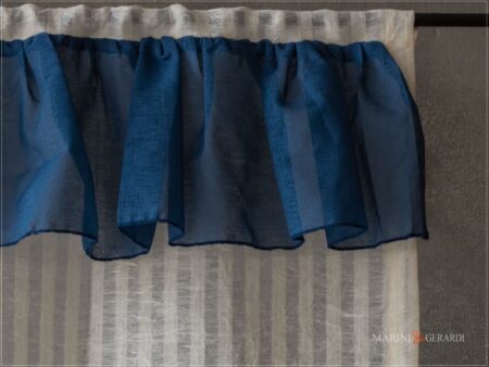 cigno tenda a vetro in lino garzato mantovana organza blu - Marini e Gerardi