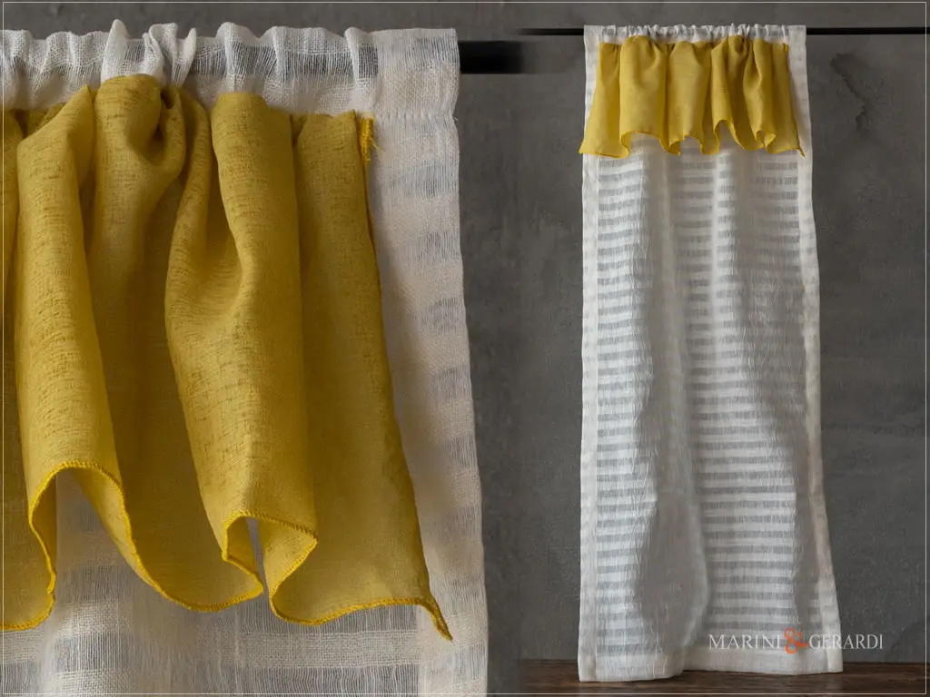 cigno tenda a vetro shabby in lino organza gialla - Marini e Gerardi