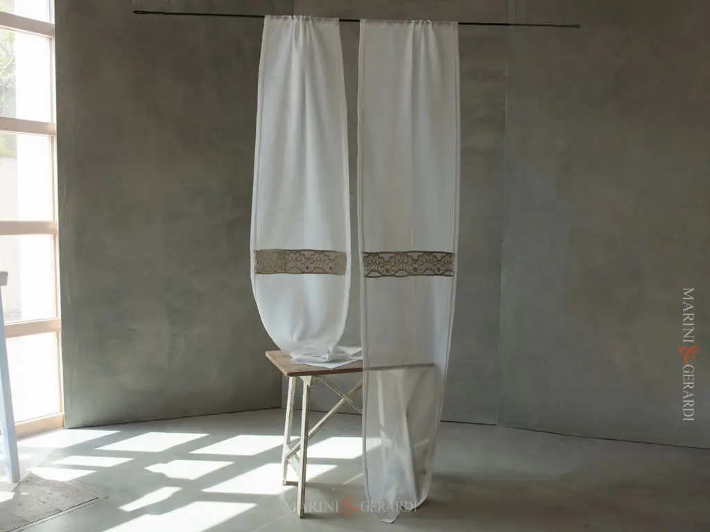 tende a vetrage per camera da letto in lino con passamaneria