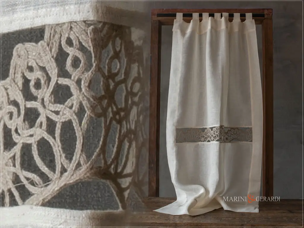 tende a vetro camera da letto lino con passamaneria