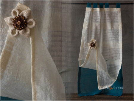 tendine a vetro cucina in lino con organza e calamita