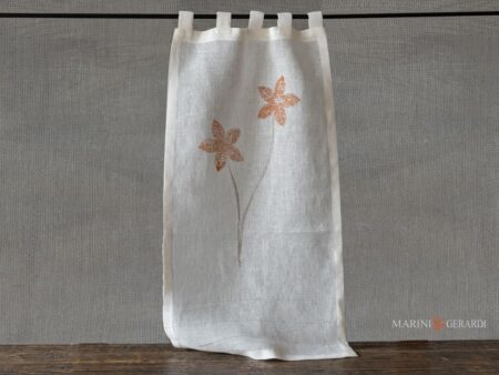 Tende a vetro salotto in lino canapone design fiori