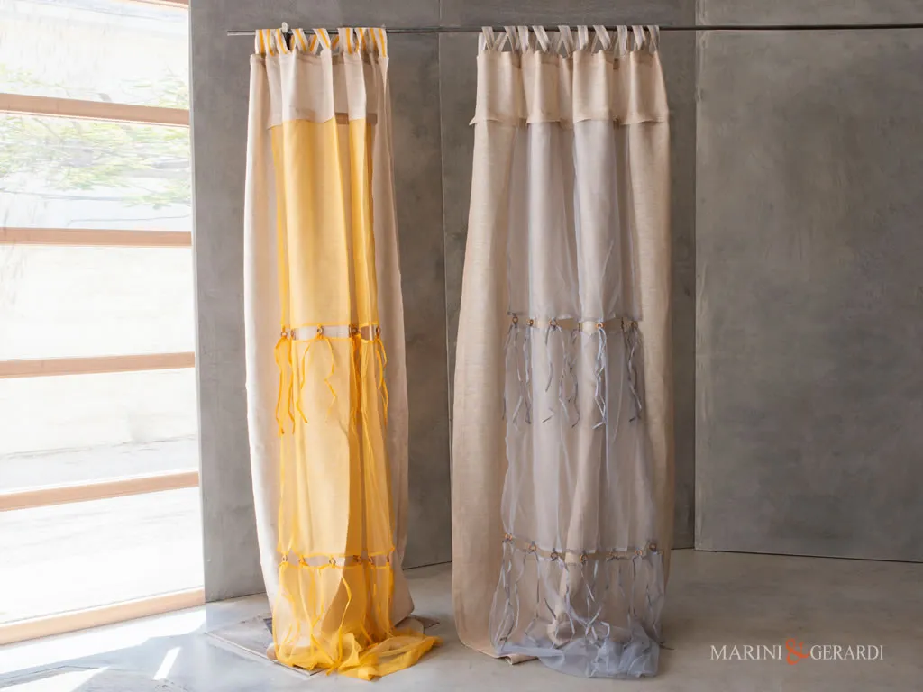 tende moderne soggiorno in lino doppio telo in organza