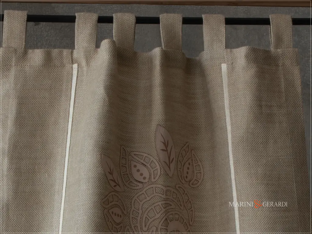 tende ricamate a vetro con fiori applicati tessuto in lino