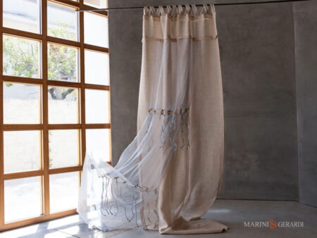 tende soggiorno in lino canapone con doppio telo in organza