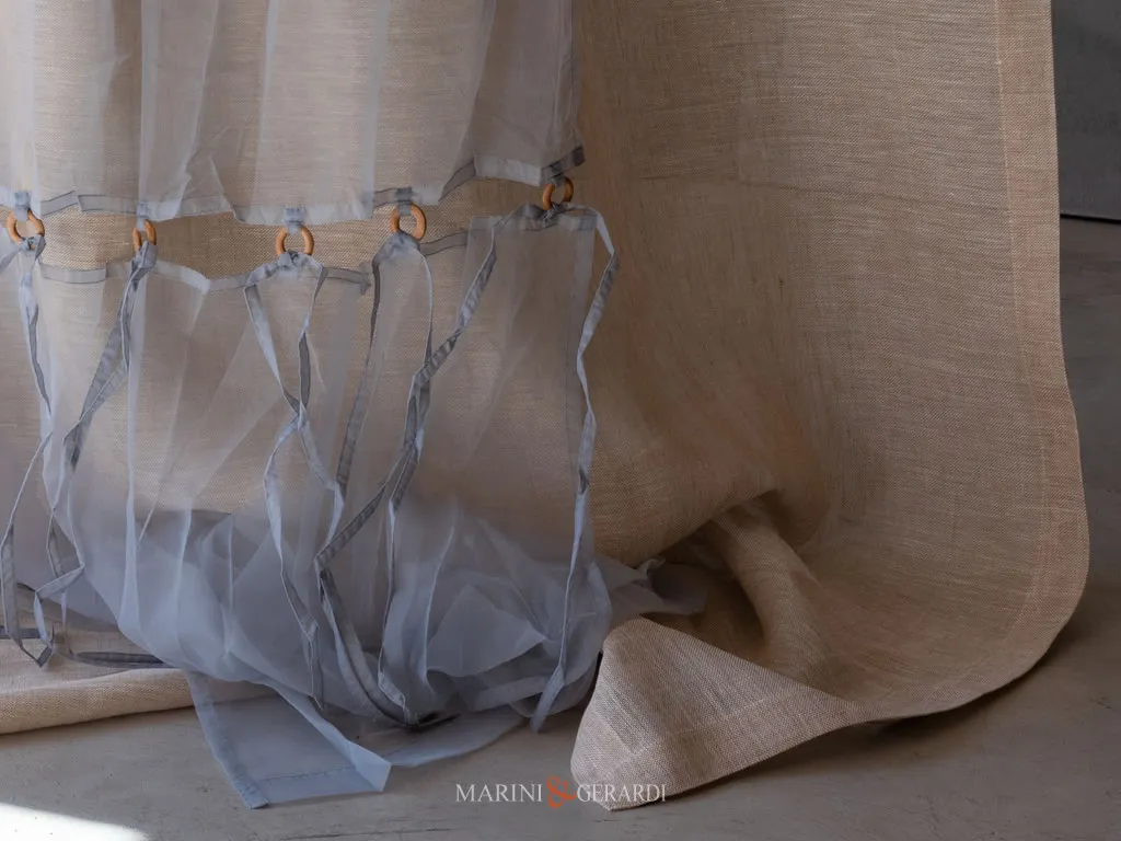 tende soggiorno moderne in lino con doppio velo in organza
