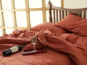 tessuto lino per lenzuola matrimoniali rosso mattone