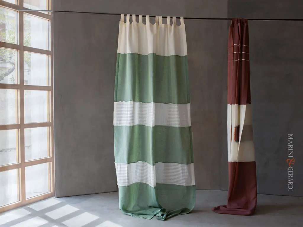 tende soggiorno moderno in lino beige verde pistacchio