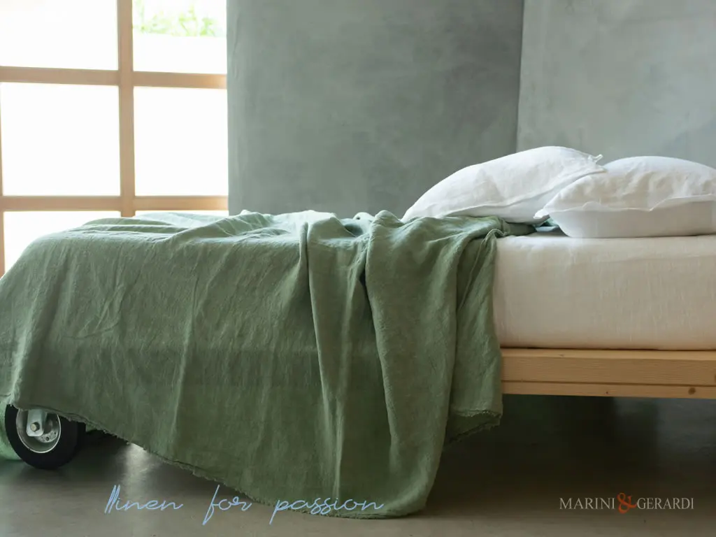 completo lenzuola letto in lino stropicciato bianco avogado