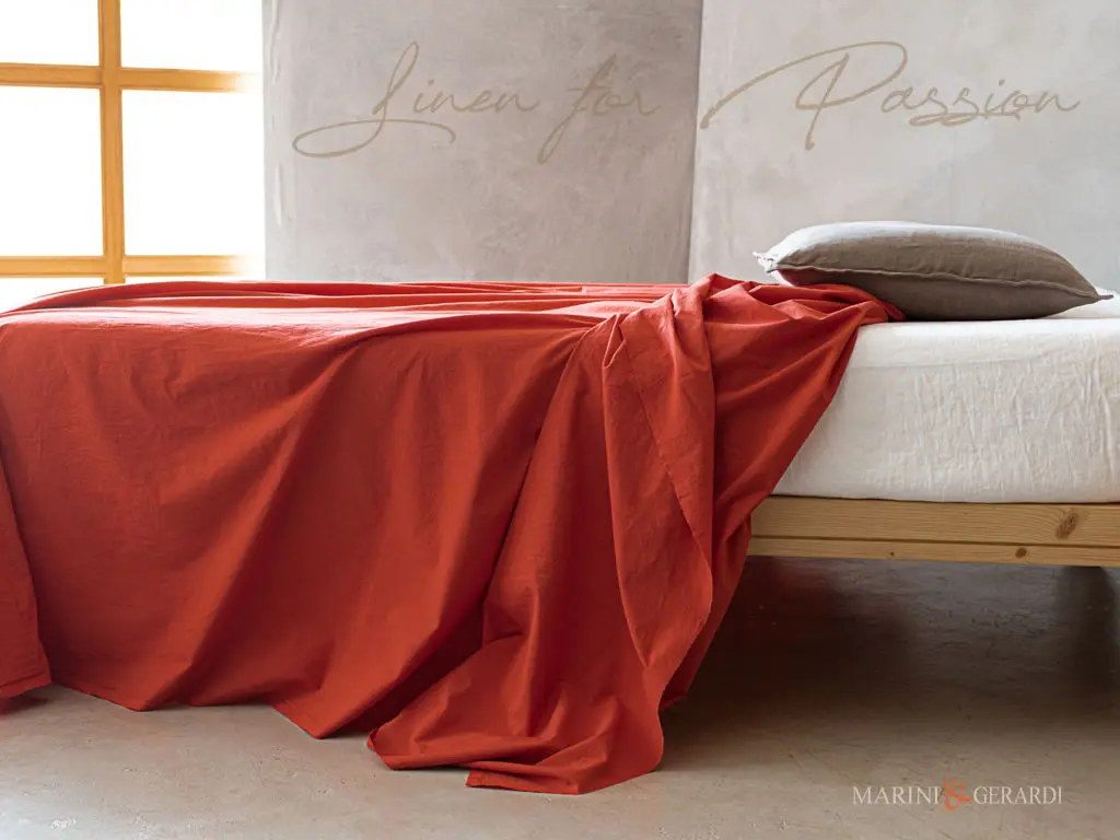 completo lenzuola letto in lino stropicciato tamarindo - Lenzuola Matrimoniali Maxi in Lino