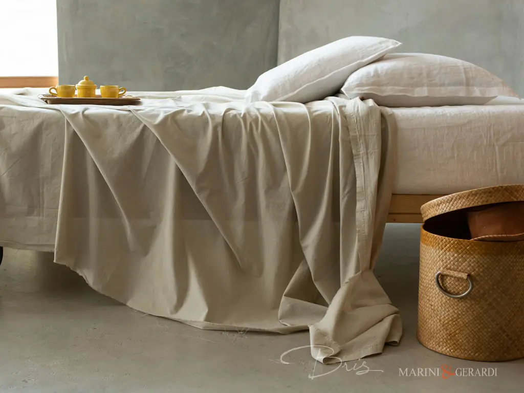 completo lenzuola letto matrimoniale cotone stropicciato sabbia