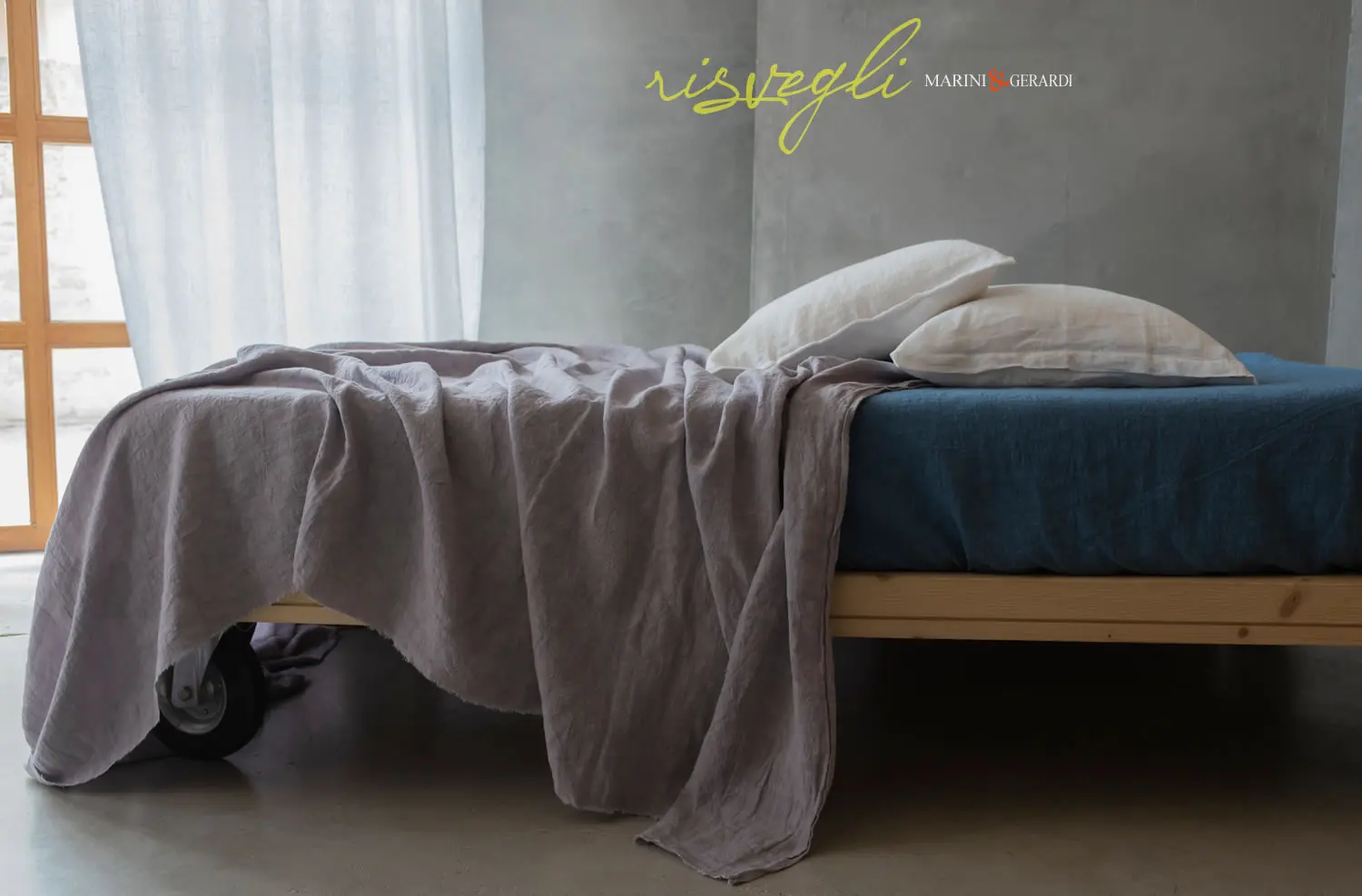 completo letto con lenzuola in lino lilla blu mix and match 2022