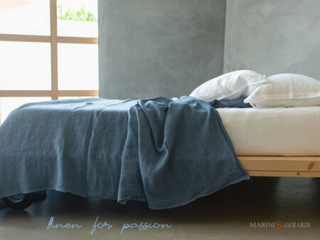 completo letto in lino stropicciato delave blu savona