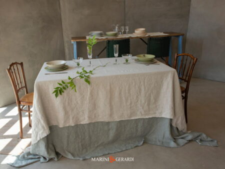 CATERINA DE MEDICI - Tovaglia 12 posti elegante in Lino Stropicciato Delavè