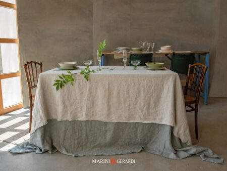 CATERINA DE MEDICI Copritavolo Rettangolare Elegante in Lino Stropicciato Delavè