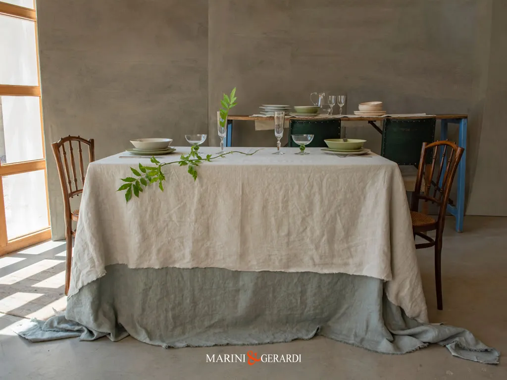 CATERINA DE MEDICI Copritavolo Rettangolare Elegante in Lino Stropicciato Delavè