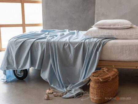 set lenzuola letto matrimoniale cotone stropicciato blu orizzonte