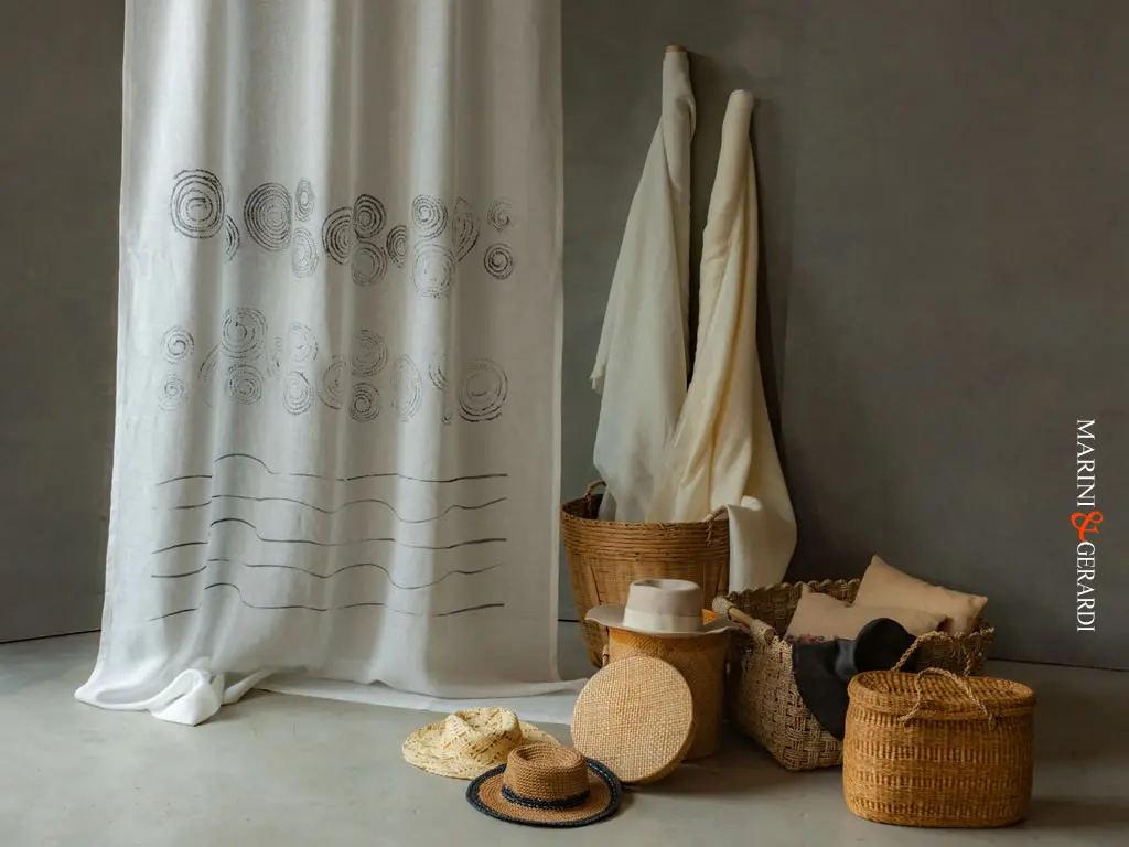 tende soggiorno per interni moderni di lino bianco