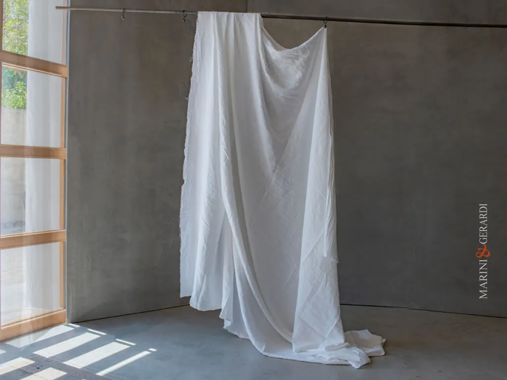 LINO SELVATICO tessuto lino stropicciato delave bianco per tendaggi moderni