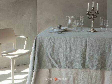 tessuto per tovaglie di lino grigio perla e salvia sua signoria