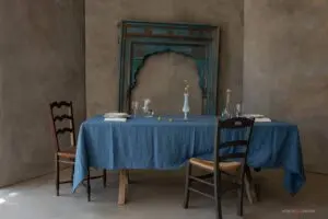 tovaglia lino stropicciato delave blu savoia non ti scordar di me