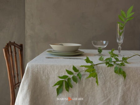tovaglia rettangolare elegante in lino stropicciato bianco perlato