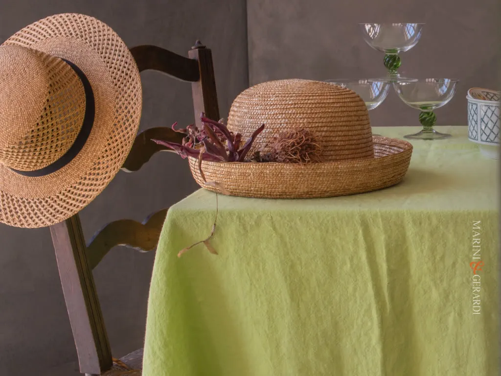 tovaglie di lino stropicciato vintage verde acido