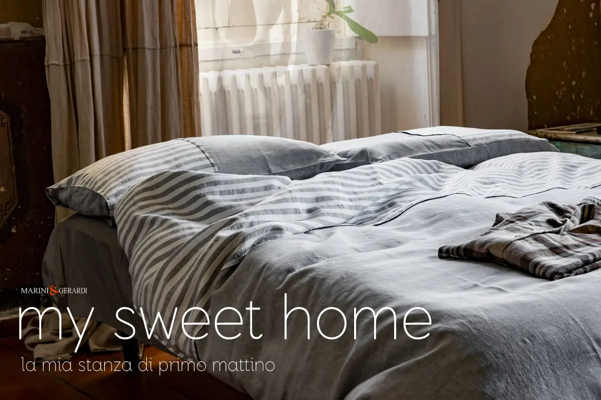 lenzuola letto in lino set completo a righe