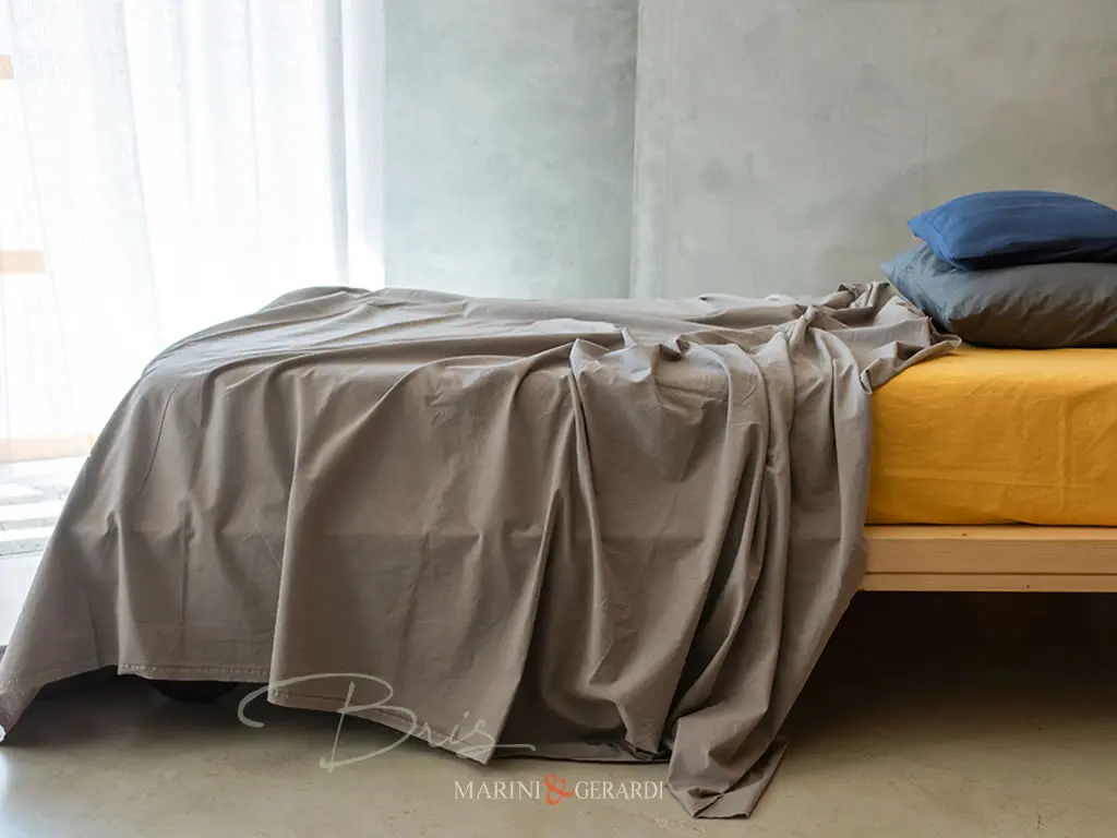 lenzuola matrimoniali in cotone stropicciato tortora