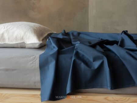 set lenzuola percalle di cotone blu navy per letto