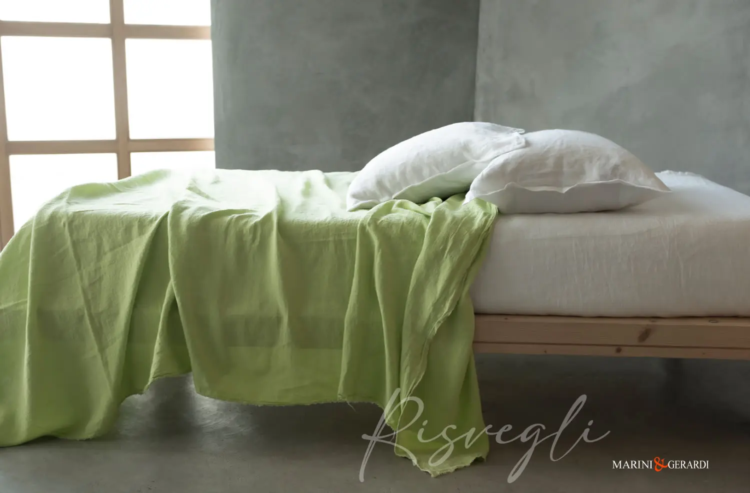 RISVEGLI lenzuola sotto con angoli matrimoniale in lino stropicciato