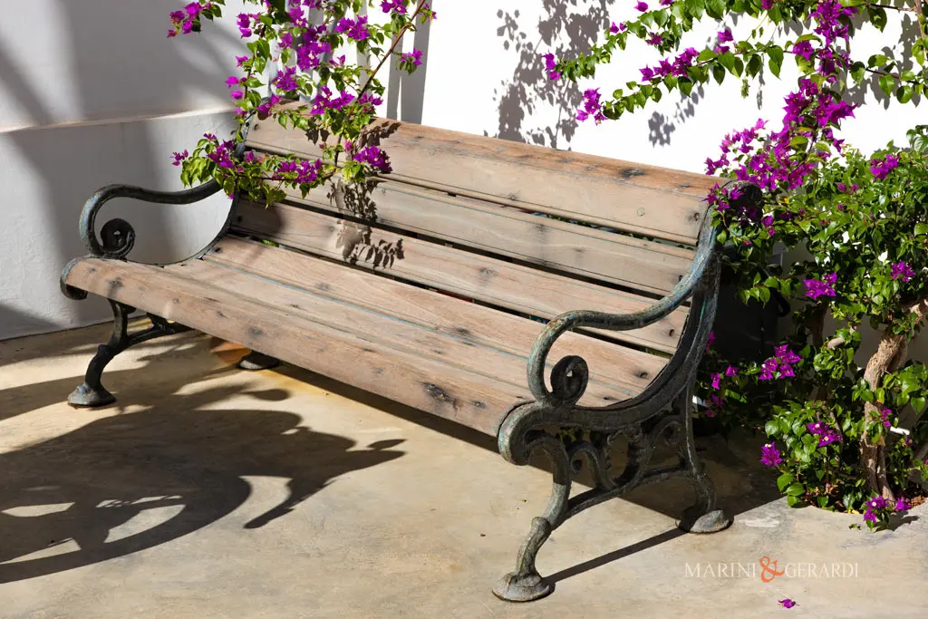 Panchine da giardino da esterno ghisa e teak antiche