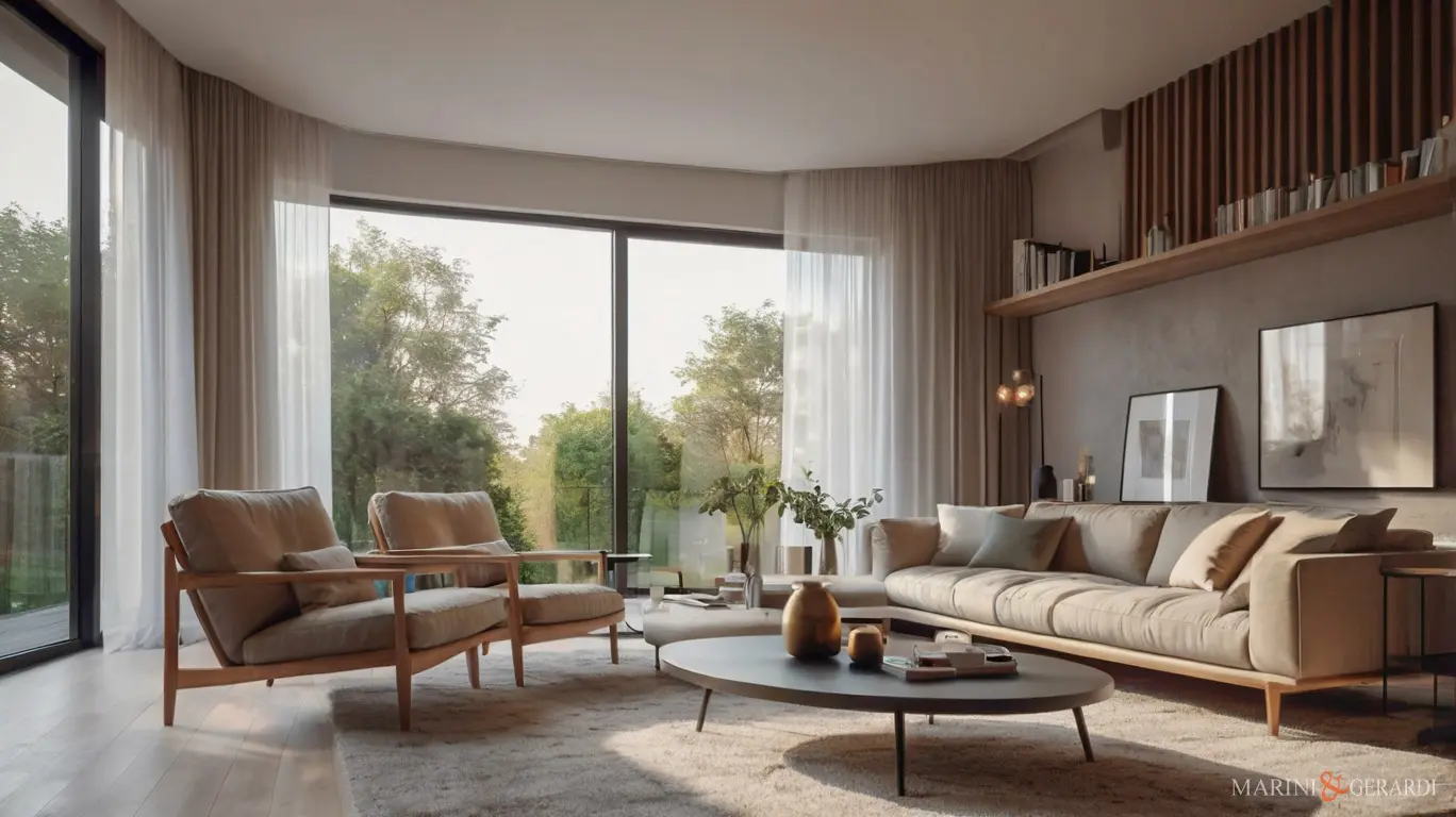 Tende sala da pranzo elegante in lino con sofa