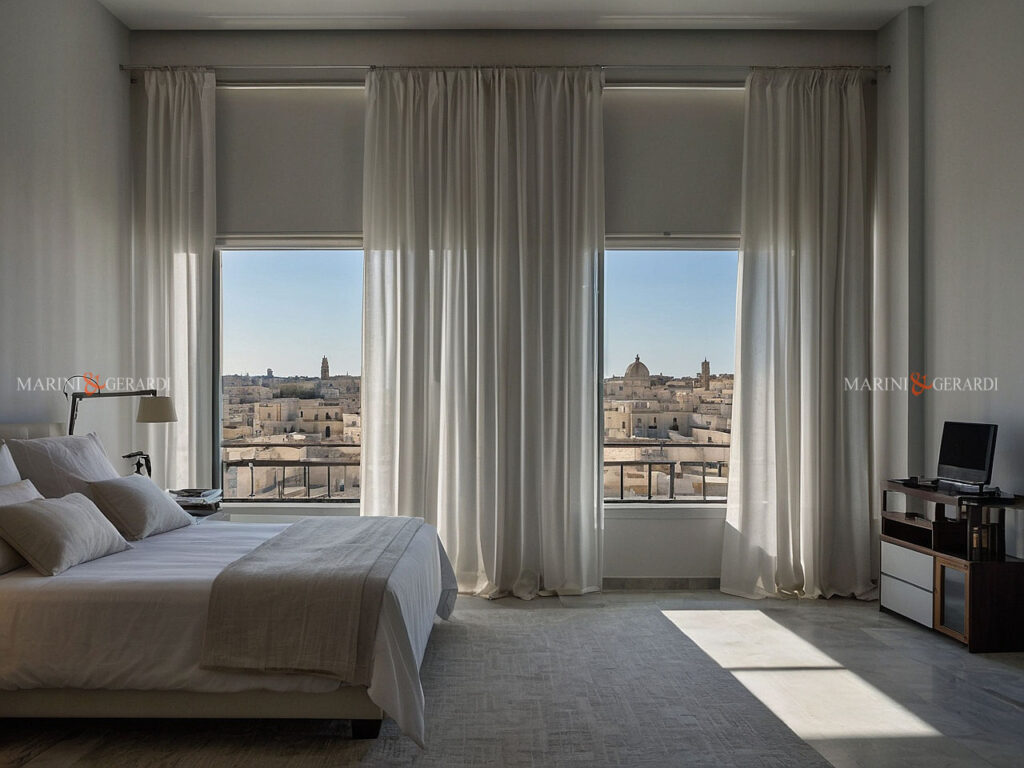 Tende da interni in lino bianche per stanza da letto