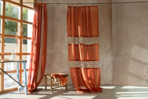 tende per interni vicenza in puro lino arancio stropicciato