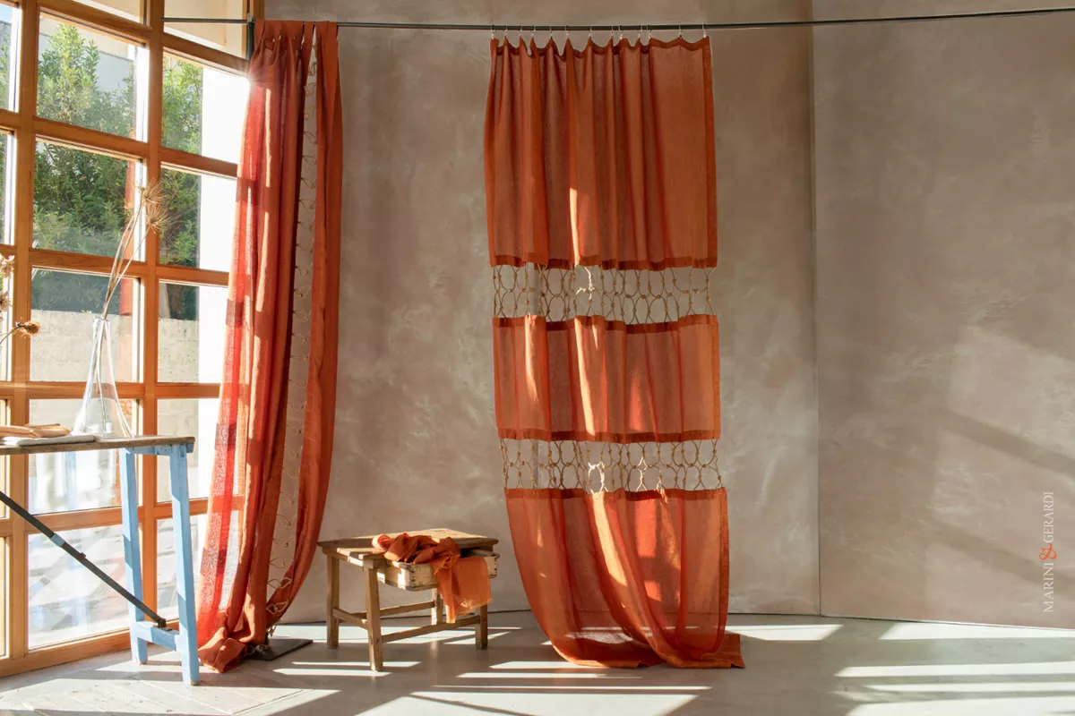 tende per interni vicenza in puro lino arancio stropicciato