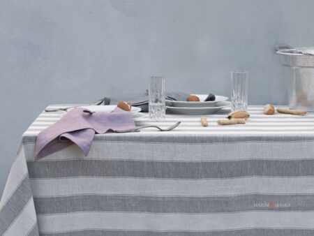 Tovaglie moderne da tavola eleganti in lino bianco grigio rigato