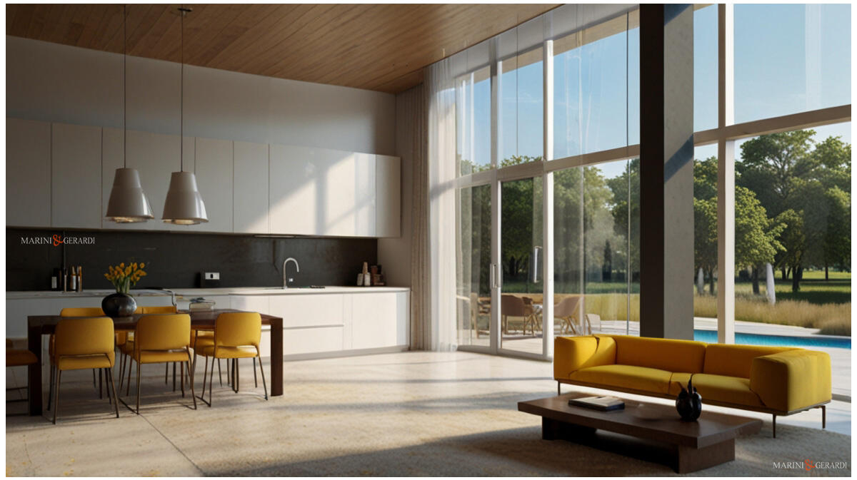 Tende soggiorno moderne vetrate open space