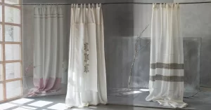 Tende per sala da pranzo classica in lino bianco