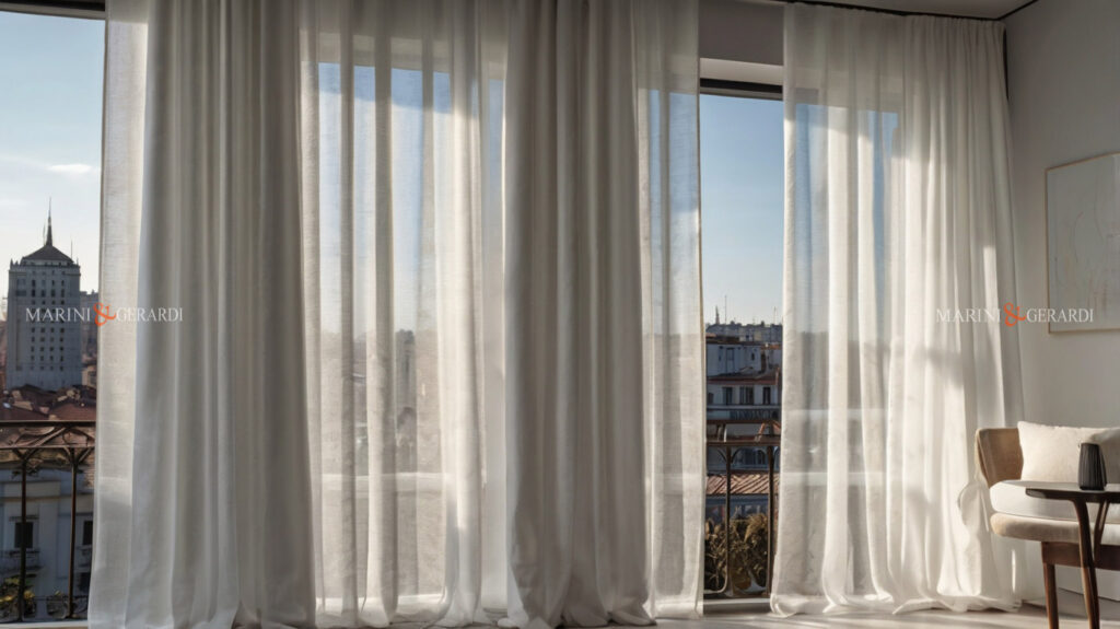Tendine moderne su misura in puro lino bianco