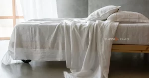 Completo lenzuola matrimoniali in lino stropicciato bianco