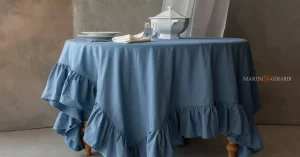 Copritavolo rotondo elegante tovaglia moderna in cotone con balza blu