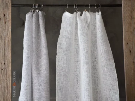 tende a vetro porta finestra con anelli tessuto garzato onde - Marini e Gerardi