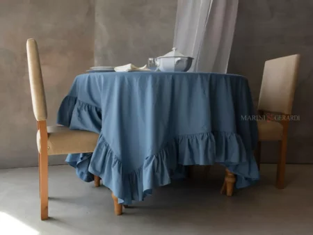 Tovaglia Cotone Colorata Con Balza Blu Pervinca