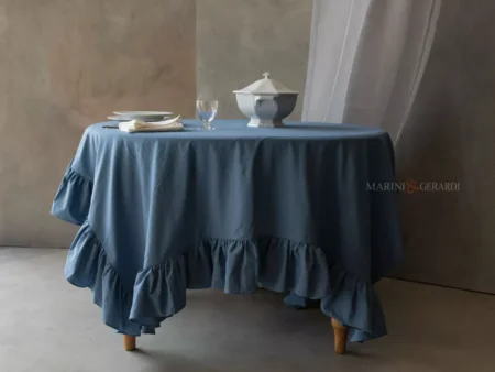 Tovagliato Elegante Con Balza Cotone Pervinca Con Tovaglioli