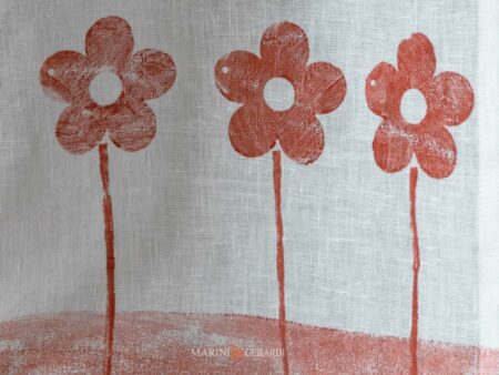 Tende a vetro classiche in lino bianco design sanremo fiori bordeaux