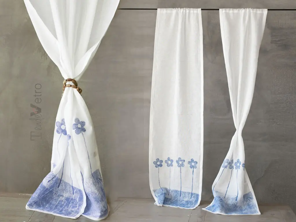 Tende a vetro classiche in lino design blu