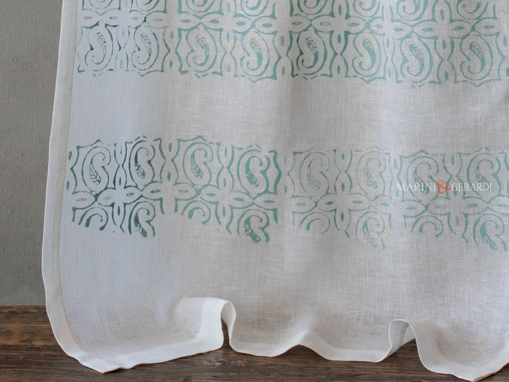 Tende a vetro per cucina in lino bianco design verde- Marini & Gerardi